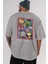 Friends Avenger Arka Baskılı Gri Oversize T-Shirt Bisiklet Yaka Pamuk Erkek Kadın 5