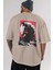 Godzilla (2) Arka Baskılı Bej Oversize T-Shirt Bisiklet Yaka Pamuk Erkek Kadın 5