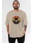 Batman (1) Ön Baskılı Bej Oversize T-Shirt Bisiklet Yaka Pamuk Erkek Kadın 1