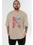 Jurassic Park (2) Ön Baskılı Bej Oversize T-Shirt Bisiklet Yaka Pamuk Erkek Kadın 1