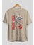 Jurassic Park (2) Ön Baskılı Bej Oversize T-Shirt Bisiklet Yaka Pamuk Erkek Kadın 2
