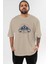 Venom Gym Ön Baskılı Bej Oversize T-Shirt Bisiklet Yaka Pamuk Erkek Kadın 1