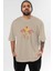 Iron Man (1) Ön Baskılı Bej Oversize T-Shirt Bisiklet Yaka Pamuk Erkek Kadın 1