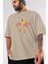 Iron Man (1) Ön Baskılı Bej Oversize T-Shirt Bisiklet Yaka Pamuk Erkek Kadın 3