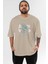 Jurassic Park (1) Ön Baskılı Bej Oversize T-Shirt Bisiklet Yaka Pamuk Erkek Kadın 1
