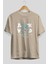 Jurassic Park (1) Ön Baskılı Bej Oversize T-Shirt Bisiklet Yaka Pamuk Erkek Kadın 2