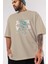 Jurassic Park (1) Ön Baskılı Bej Oversize T-Shirt Bisiklet Yaka Pamuk Erkek Kadın 3