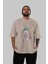 Joker Ön Baskılı Bej Oversize T-Shirt Bisiklet Yaka Pamuk Erkek Kadın 5