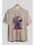 Spiderman Rock Ön Baskılı Bej Oversize T-Shirt Bisiklet Yaka Pamuk Erkek Kadın 2