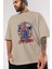 Spiderman Rock Ön Baskılı Bej Oversize T-Shirt Bisiklet Yaka Pamuk Erkek Kadın 3