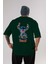 Stitch Arka Baskılı Zümrüt Yeşili Oversize T-Shirt Bisiklet Yaka Erkek Kadın 1