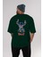 Stitch Arka Baskılı Zümrüt Yeşili Oversize T-Shirt Bisiklet Yaka Erkek Kadın 5