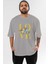 Love Flower Ön Baskılı Gri Oversize T-Shirt Unisex Erkek Kadın Bisiklet Yaka 1