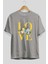 Love Flower Ön Baskılı Gri Oversize T-Shirt Unisex Erkek Kadın Bisiklet Yaka 2
