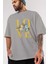 Love Flower Ön Baskılı Gri Oversize T-Shirt Unisex Erkek Kadın Bisiklet Yaka 3