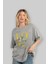 Love Flower Ön Baskılı Gri Oversize T-Shirt Unisex Erkek Kadın Bisiklet Yaka 4
