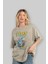 Tom ve Jerry Ön Baskılı Bej Oversize T-Shirt Bisiklet Yaka Pamuk Erkek Kadın 4