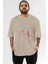 Venom (14) Ön Baskılı Bej Oversize T-Shirt Bisiklet Yaka Pamuk Erkek Kadın 1