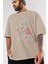 Venom (14) Ön Baskılı Bej Oversize T-Shirt Bisiklet Yaka Pamuk Erkek Kadın 3