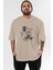 Joker 2 Ön Baskılı Bej Oversize T-Shirt Bisiklet Yaka Pamuk Erkek Kadın 1