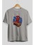 Spiderman (29) Ön Baskılı Gri Oversize T-Shirt Bisiklet Yaka Pamuk Erkek Kadın 2