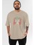Joker (5) Ön Baskılı Bej Oversize T-Shirt Bisiklet Yaka Pamuk Erkek Kadın 1