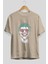 Joker 1 Ön Baskılı Bej Oversize T-Shirt Bisiklet Yaka Pamuk Erkek Kadın 2