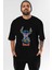 Stitch Ön Baskılı Siyah Oversize T-Shirt Bisiklet Yaka Erkek Kadın 1