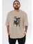 Batman 1 Ön Baskılı Bej Oversize T-Shirt Bisiklet Yaka Pamuk Erkek Kadın 1
