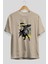 Batman 1 Ön Baskılı Bej Oversize T-Shirt Bisiklet Yaka Pamuk Erkek Kadın 2