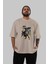 Batman 1 Ön Baskılı Bej Oversize T-Shirt Bisiklet Yaka Pamuk Erkek Kadın 5