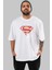 Superman Ön Baskılı Beyaz Oversize T-Shirt Bisiklet Yaka Erkek Kadın 1
