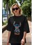 Stitch Ön Baskılı Siyah Oversize T-Shirt Bisiklet Yaka Erkek Kadın 5
