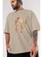 It (2) Ön Baskılı Bej Oversize T-Shirt Bisiklet Yaka Pamuk Erkek Kadın 3