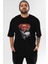 Superman Ön Baskılı Siyah Oversize T-Shirt Bisiklet Yaka Erkek Kadın 1