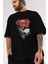 Superman Ön Baskılı Siyah Oversize T-Shirt Bisiklet Yaka Erkek Kadın 3