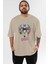 Batman Joker Ön Baskılı Bej Oversize T-Shirt Bisiklet Yaka Pamuk Erkek Kadın 1