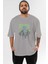 Joker (9) Ön Baskılı Gri Oversize T-Shirt Bisiklet Yaka Pamuk Erkek Kadın 1