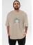Joker (2) Ön Baskılı Bej Oversize T-Shirt Bisiklet Yaka Pamuk Erkek Kadın 1