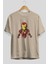 Iron Man Ön Baskılı Bej Oversize T-Shirt Bisiklet Yaka Pamuk Erkek Kadın 2