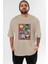 Friends Avenger Ön Baskılı Bej Oversize T-Shirt Bisiklet Yaka Pamuk Erkek Kadın 1