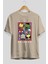 Friends Avenger Ön Baskılı Bej Oversize T-Shirt Bisiklet Yaka Pamuk Erkek Kadın 2