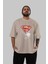 Superman Ön Baskılı Bej Oversize T-Shirt Bisiklet Yaka Pamuk Erkek Kadın 5