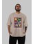 Friends Avenger Ön Baskılı Bej Oversize T-Shirt Bisiklet Yaka Pamuk Erkek Kadın 5