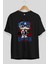 Captain America Ön Baskılı Siyah Oversize T-Shirt Bisiklet Yaka Erkek Kadın 2