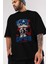 Captain America Ön Baskılı Siyah Oversize T-Shirt Bisiklet Yaka Erkek Kadın 3