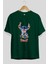 Stitch Ön Baskılı Zümrüt Yeşili Oversize T-Shirt Bisiklet Yaka Pamuk Erkek Kadın 2