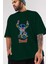 Stitch Ön Baskılı Zümrüt Yeşili Oversize T-Shirt Bisiklet Yaka Pamuk Erkek Kadın 3