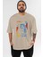 Star Wars Ön Baskılı Bej Oversize T-Shirt Bisiklet Yaka Pamuk Erkek Kadın 1