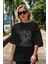 Predator Ön Baskılı Siyah Oversize T-Shirt Bisiklet Yaka Erkek Kadın 5